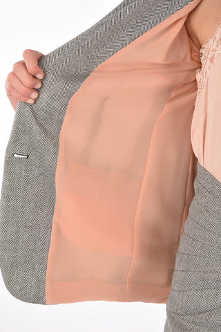 Blazer a Un Bottone in Herringbone di Lana con Revers a Lancia
