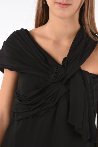 Sablè Fabric Top with Rose and Pleated Details