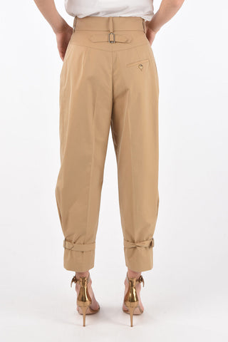 Double-pleated Cotton Pants with Ankle Straps