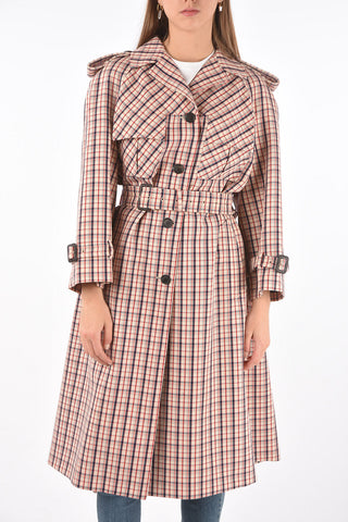 Trench in Lana Vergine Foderato con Motivo Tattersall