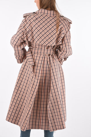 Trench in Lana Vergine Foderato con Motivo Tattersall