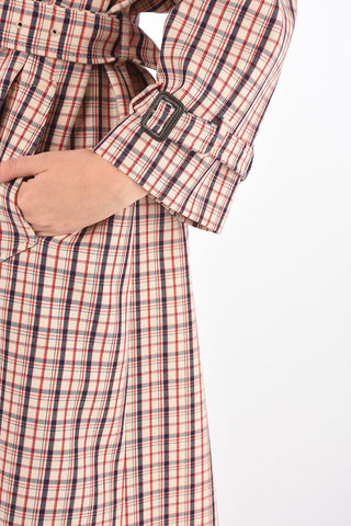 Trench in Lana Vergine Foderato con Motivo Tattersall