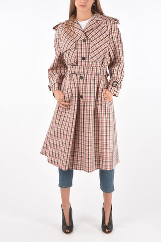 Trench in Lana Vergine Foderato con Motivo Tattersall