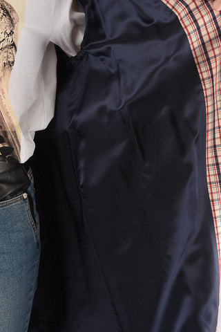 Trench in Lana Vergine Foderato con Motivo Tattersall