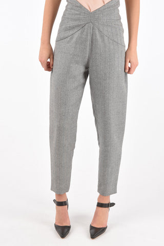 Pantaloni in Lana Herringbone Con Vita a V