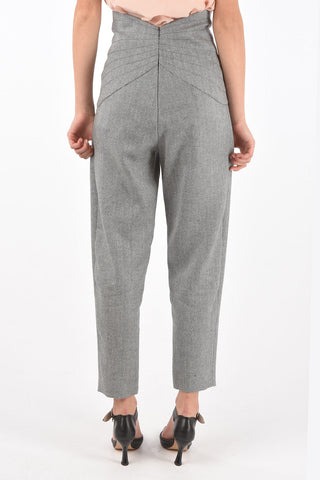 Pantaloni in Lana Herringbone Con Vita a V