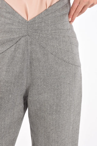 Pantaloni in Lana Herringbone Con Vita a V