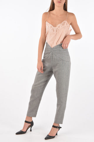 Pantaloni in Lana Herringbone Con Vita a V