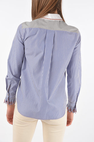Camicia Gessata con Collo Francese Ricamato