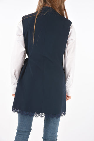 Double-breasted Sleeveless Dress with Lace Bottom
