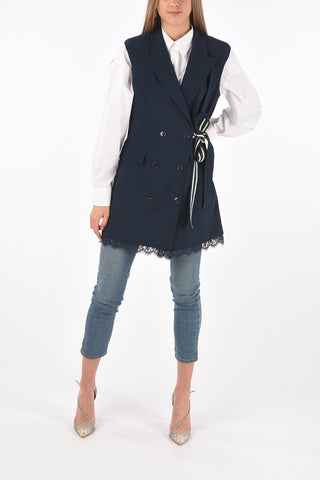 Double-breasted Sleeveless Dress with Lace Bottom