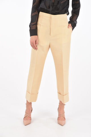 Pantaloni Gaucho in Lana e Seta con Risvolto