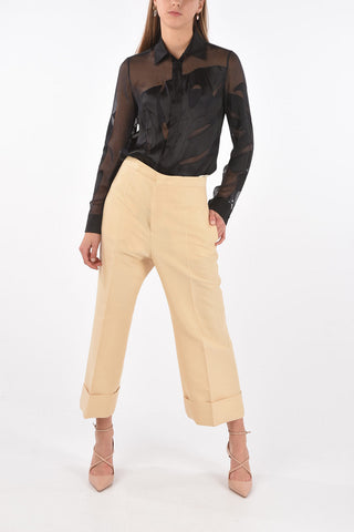 Pantaloni Gaucho in Lana e Seta con Risvolto