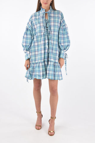 Mini Dress a Quadri Plaid con Gonna Increspata