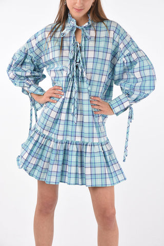 Mini Dress a Quadri Plaid con Gonna Increspata