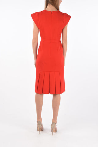 Short-sleeved V Neck Midi Dress with Pleated Detail