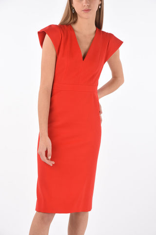 Short-sleeved V Neck Midi Dress with Pleated Detail