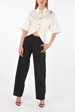 High-Waisted Virgin Wool Blend Palazzo Pants