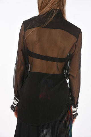 Camicia Tuxedo in Seta con Ricami a Contrasto