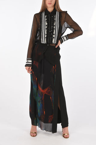 Camicia Tuxedo in Seta con Ricami a Contrasto