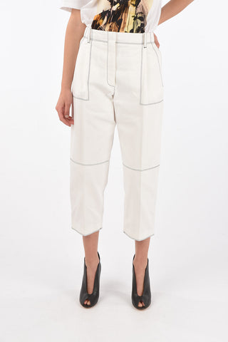 Single-pleated Cotton Pants with Visible Stitchings