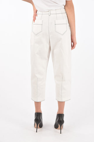 Single-pleated Cotton Pants with Visible Stitchings