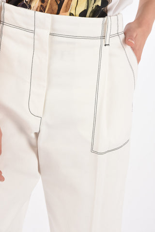 Single-pleated Cotton Pants with Visible Stitchings