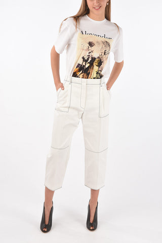 Single-pleated Cotton Pants with Visible Stitchings