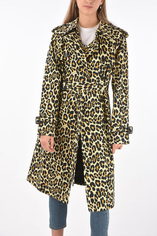 Trench Foderato in Cotone Leopardato con Tasche ad Aletta