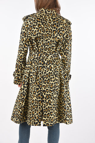 Trench Foderato in Cotone Leopardato con Tasche ad Aletta