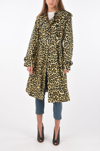Trench Foderato in Cotone Leopardato con Tasche ad Aletta