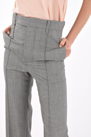 Pantaloni in Lana Twill con Pieghe Frontali