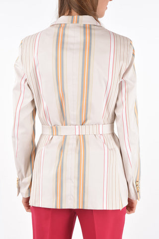 Unlined Bayadere Cotton Blazer with Belt