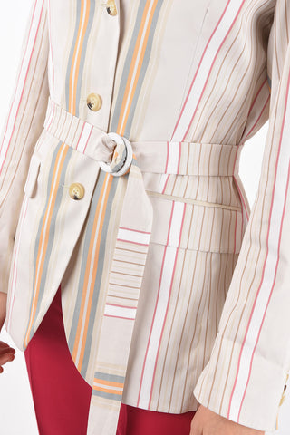 Unlined Bayadere Cotton Blazer with Belt