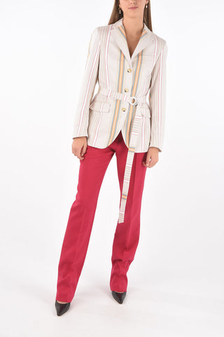 Unlined Bayadere Cotton Blazer with Belt