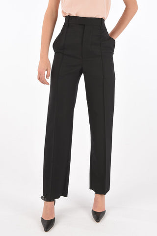 Front Pleated Wool Pants with Hidden Fastening