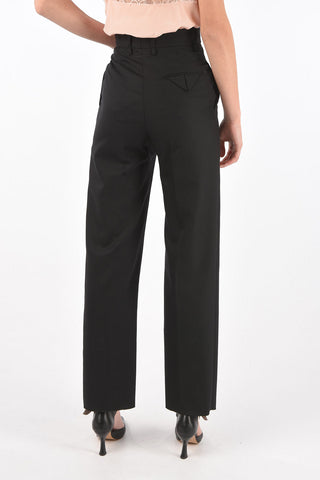 Front Pleated Wool Pants with Hidden Fastening