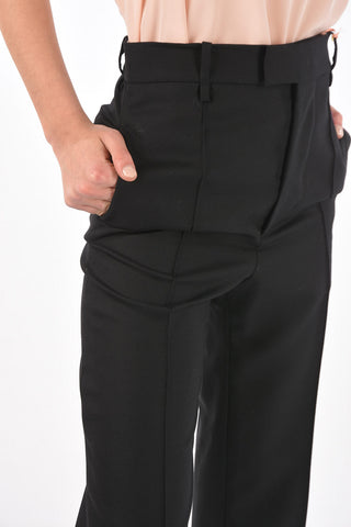 Front Pleated Wool Pants with Hidden Fastening