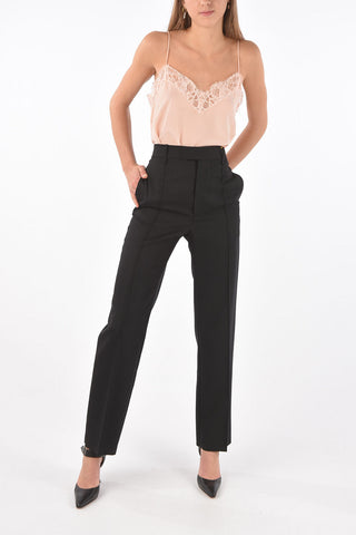Front Pleated Wool Pants with Hidden Fastening