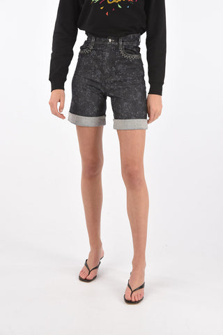 4 Pocket High-waisted Printed Denim Shorts