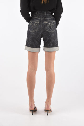 4 Pocket High-waisted Printed Denim Shorts
