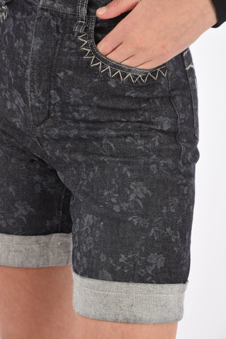 4 Pocket High-waisted Printed Denim Shorts