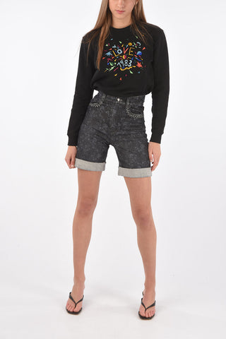 4 Pocket High-waisted Printed Denim Shorts