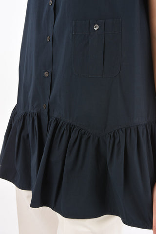 Sleeveless Cotton Shirt with Mandarin Collar