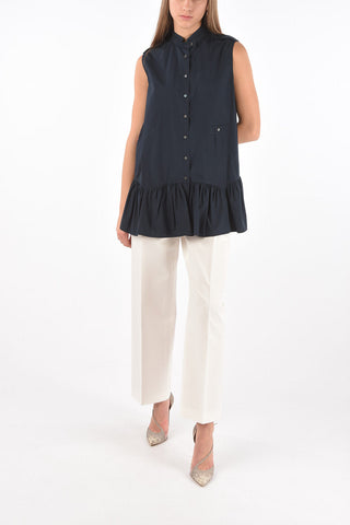 Sleeveless Cotton Shirt with Mandarin Collar