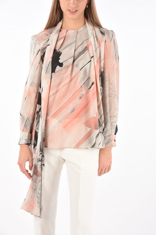 Tie Neck Floral Printed Silk Blouse