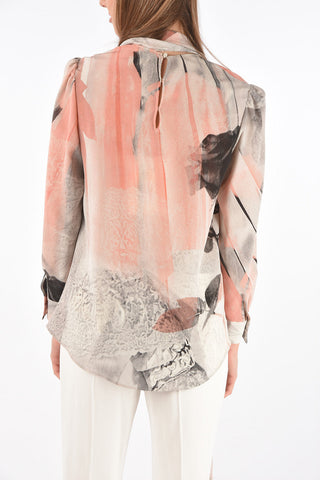 Tie Neck Floral Printed Silk Blouse