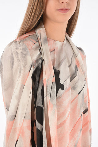 Tie Neck Floral Printed Silk Blouse