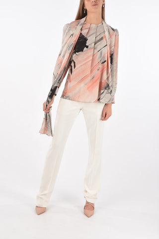 Tie Neck Floral Printed Silk Blouse