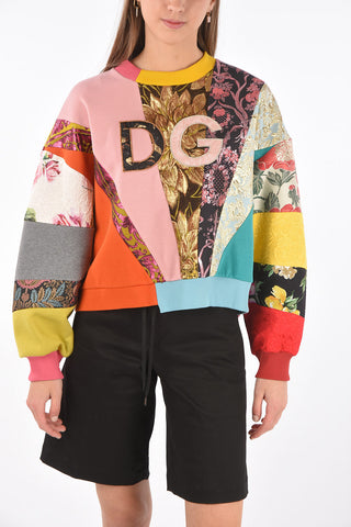 Crew Neck Patchwork Design Sweatshirt